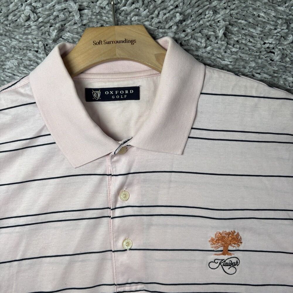 Kiawah Ocean Course Polo Shirt Mens Large Pink Stripes Short Sleeve Oxford Golf